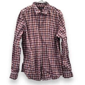 John Varvatos Shirt Men's Size XL Red White Plaid Button Down Long Sleeve Casual